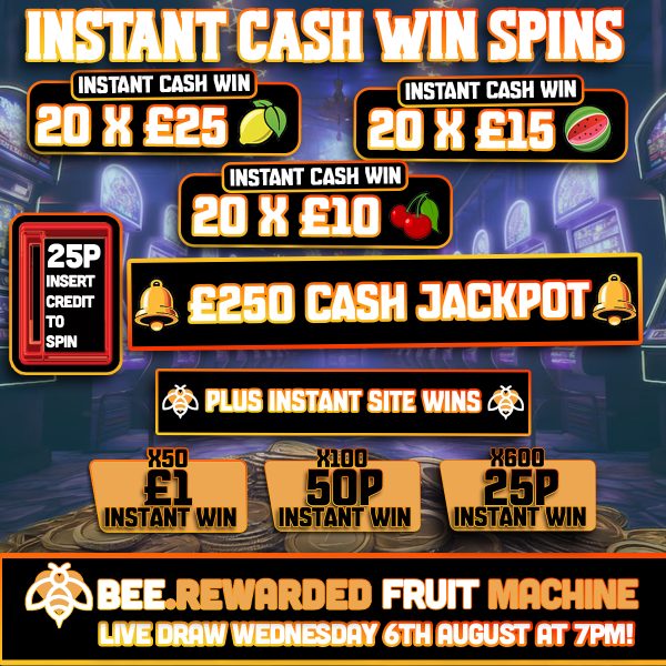 🎰 JACKPOT ALERT! 25p Spins 🍋💸 Instant Wins + £250 🔔 LIVE DRAW!