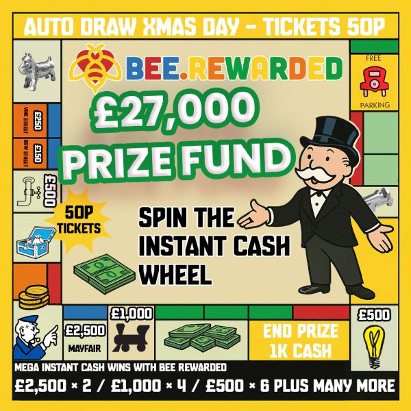 🐝 Bee Rewarded Monopoly Xmas Draw – £27,000 Prize Fund 🎄 | 50p Tickets